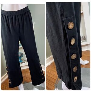 Soft Surroundings Black Pants Straight Wide Leg Side Button Accents XSmall XS